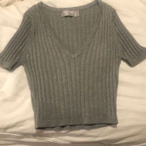 Cropped Knit Ribbed Sweater Small